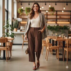 H&M Divided Chocolate Brown Crop Trousers - Office Core - Size 10